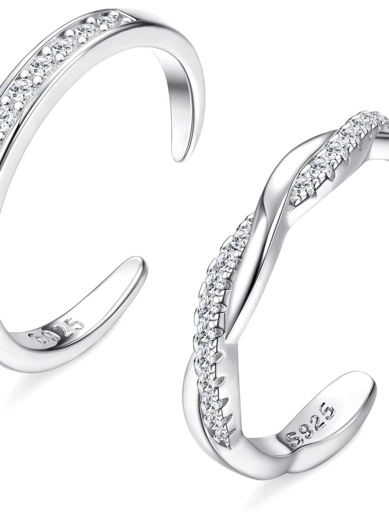 2 Pcs Sterling Silver Toe Rings For Women Adjustable Band Toe Rings Summer Beach
